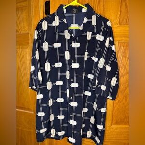 Southpole Button Down Blue Dog Tag Chain Short Sleeve Vintage 90s Camp Shirt XL